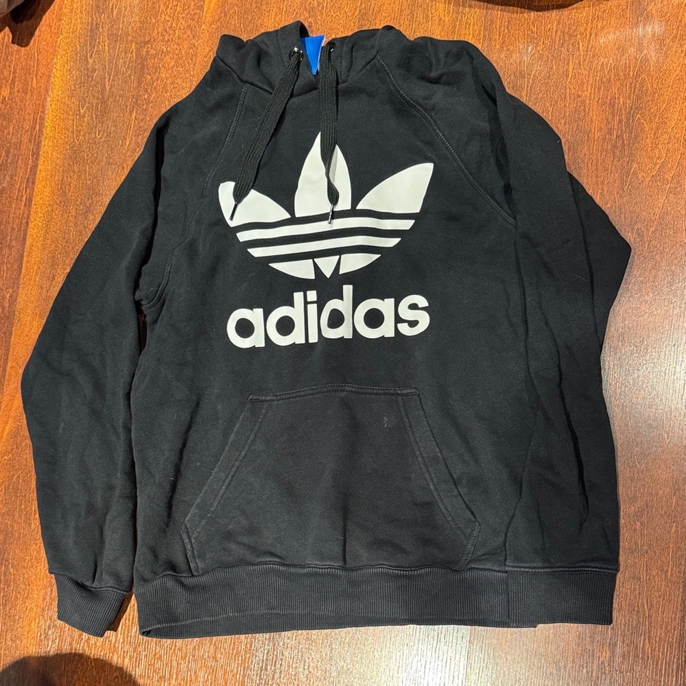 adidas Black Hoodie with White Trefoil Logo